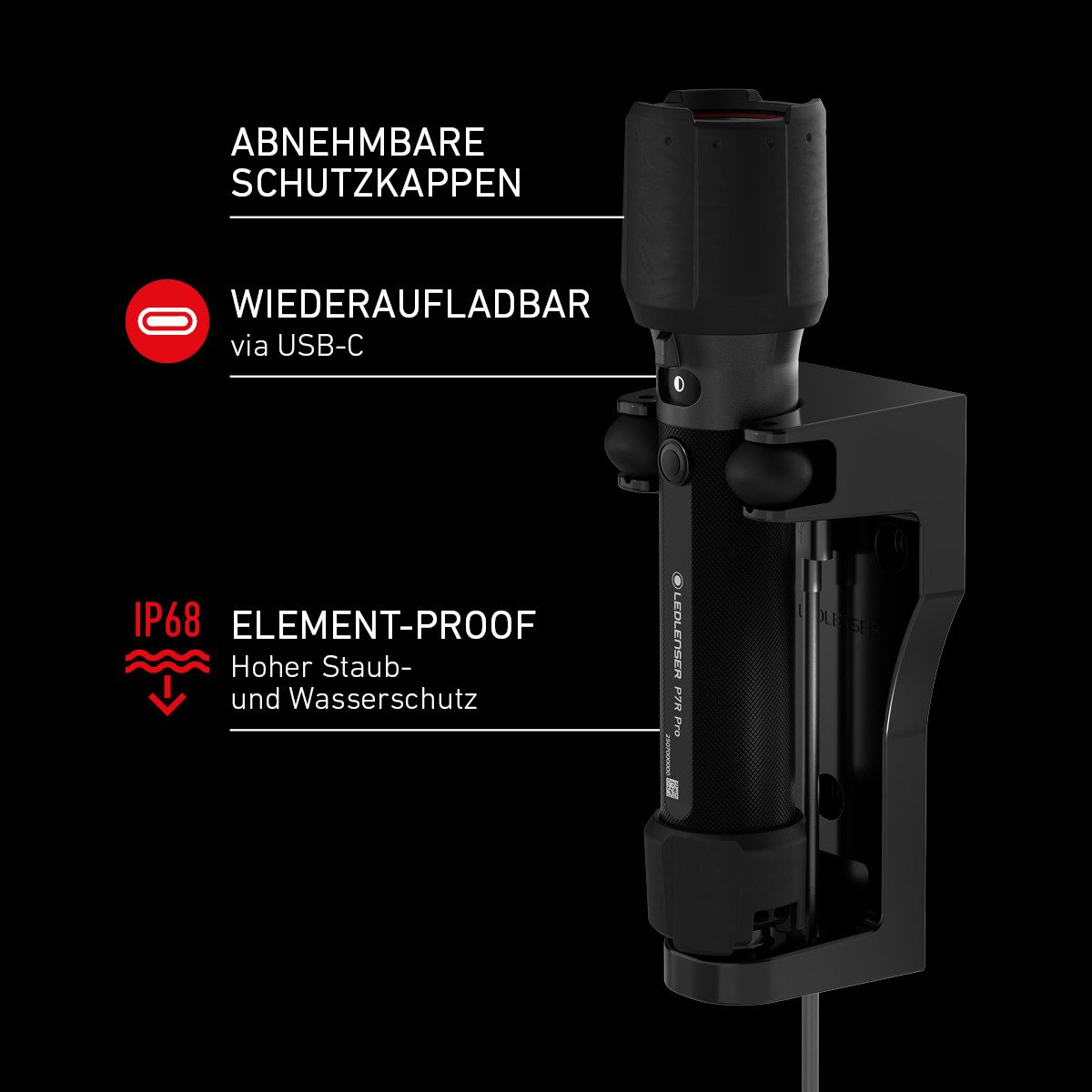 Ledlenser Taschenlampe P7R Pro, 2000 Lumen, 320m Leuchtweite, IP68, 60 Std Laufzeit, USB-C