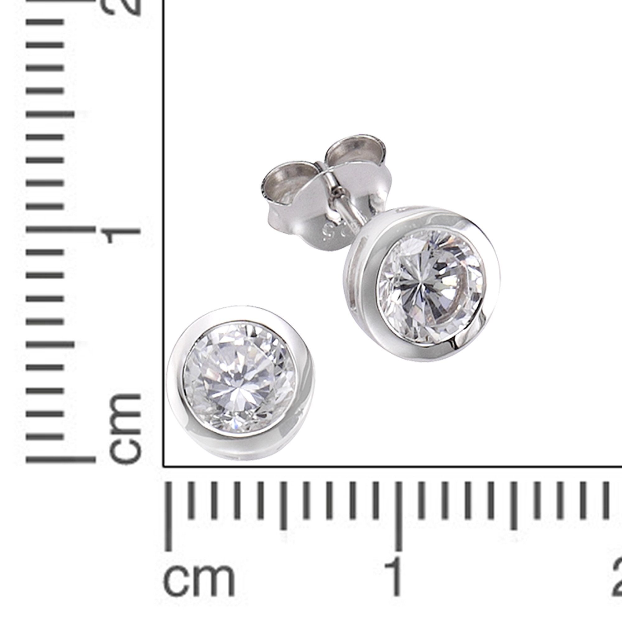 Zeeme Paar Ohrstecker Silber 925 rhodiniert mit weißen Zirkonia-Steinen
