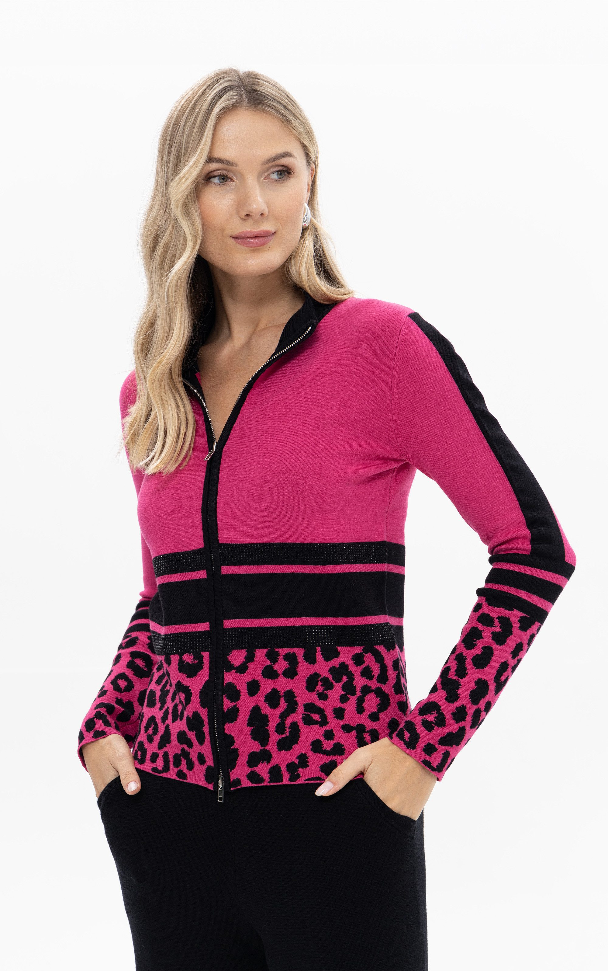 Passioni Cardigan mit Streifen und Leoprint günstig online kaufen