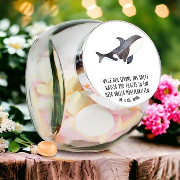 Mr. & Mrs. Panda Vorratsglas XL 2000ml Orca - Weiß - Geschenk, Aufbewahrungsdose, Meer, Aufbewahun, Premium Glas, (1-tlg), Hochwertiger Druck