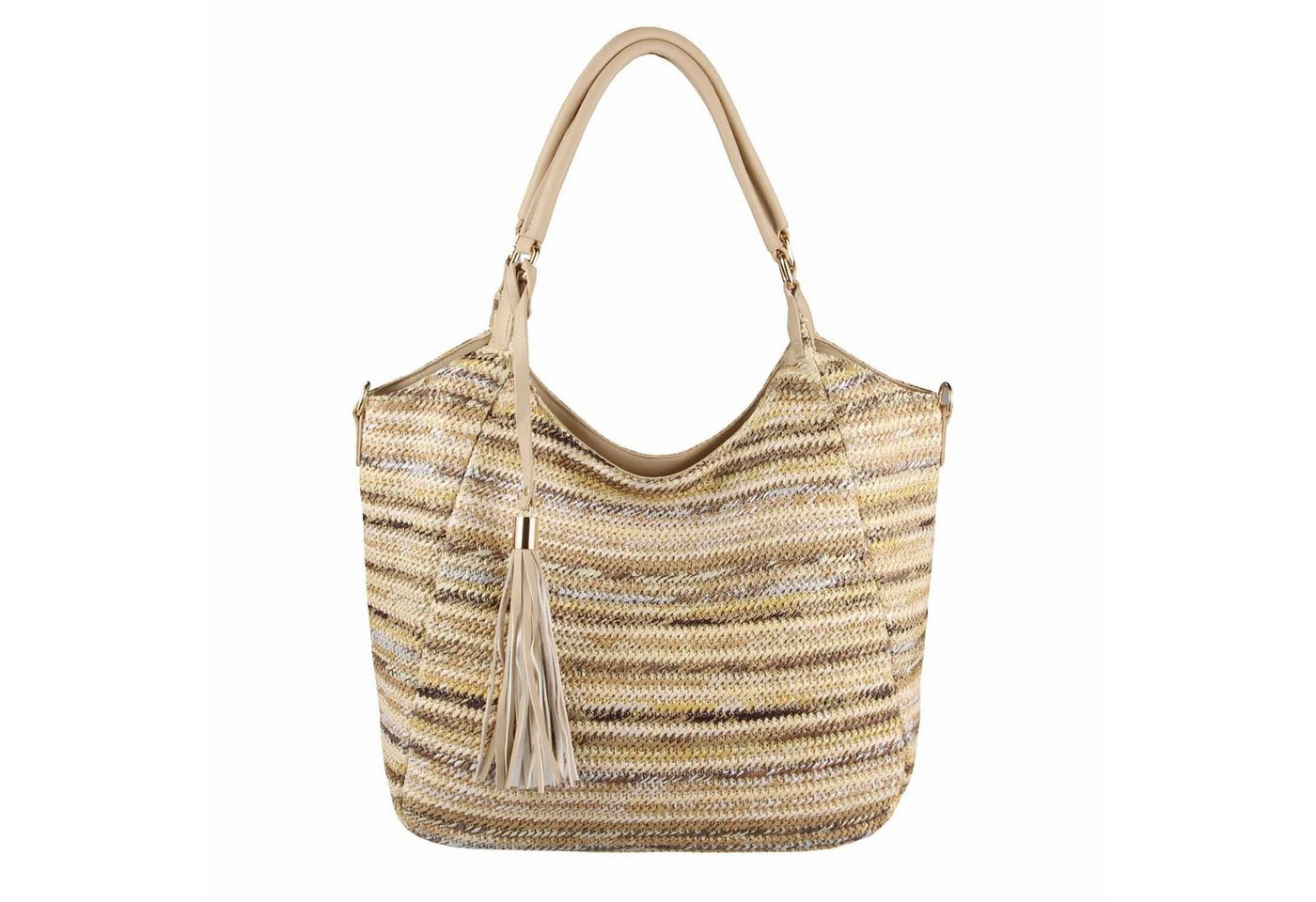 ITALYSHOP24 Schultertasche DAMEN TASCHE Strohtasche Shopper Tote Geflecht Häkeltasche Weekender, Boho Beuteltasche Leder Optik Sommer Basttasche Hobo Strand Urlaub