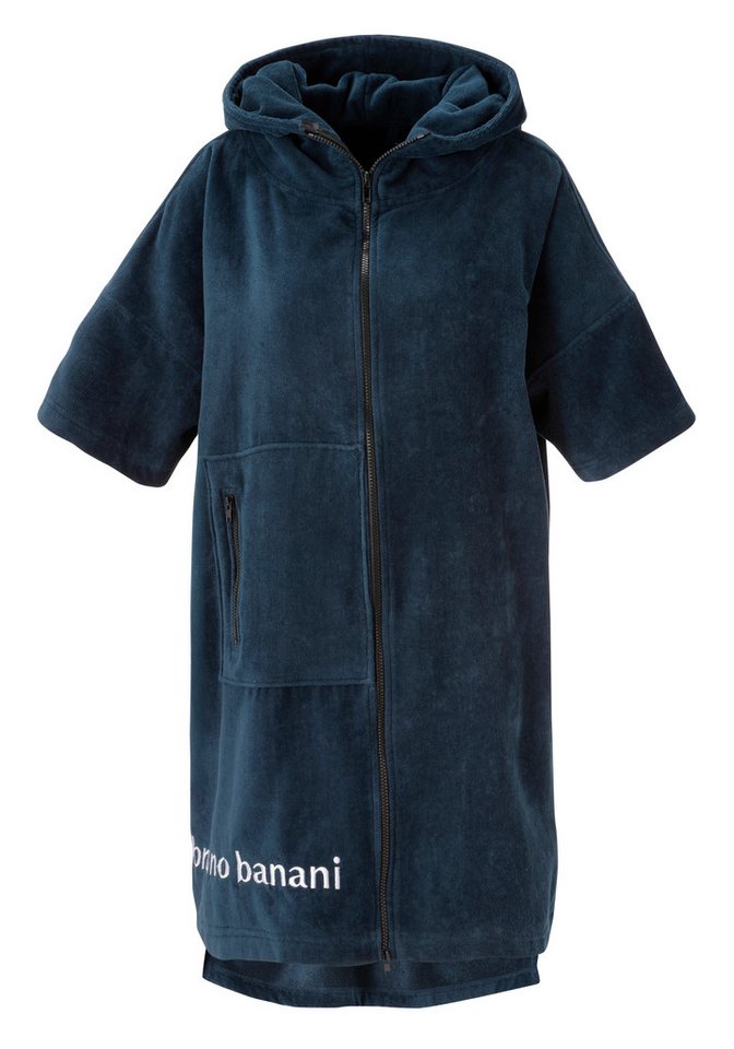Bruno Banani Badeponcho Daniel, ideal für Sauna, Spa & im Urlaub, Damen & Herren, Midilänge, Frottier, Kapuze, 2-Wege Reißverschluss, Surfponcho, 100% Baumwolle, Frottee, Strand, Sport