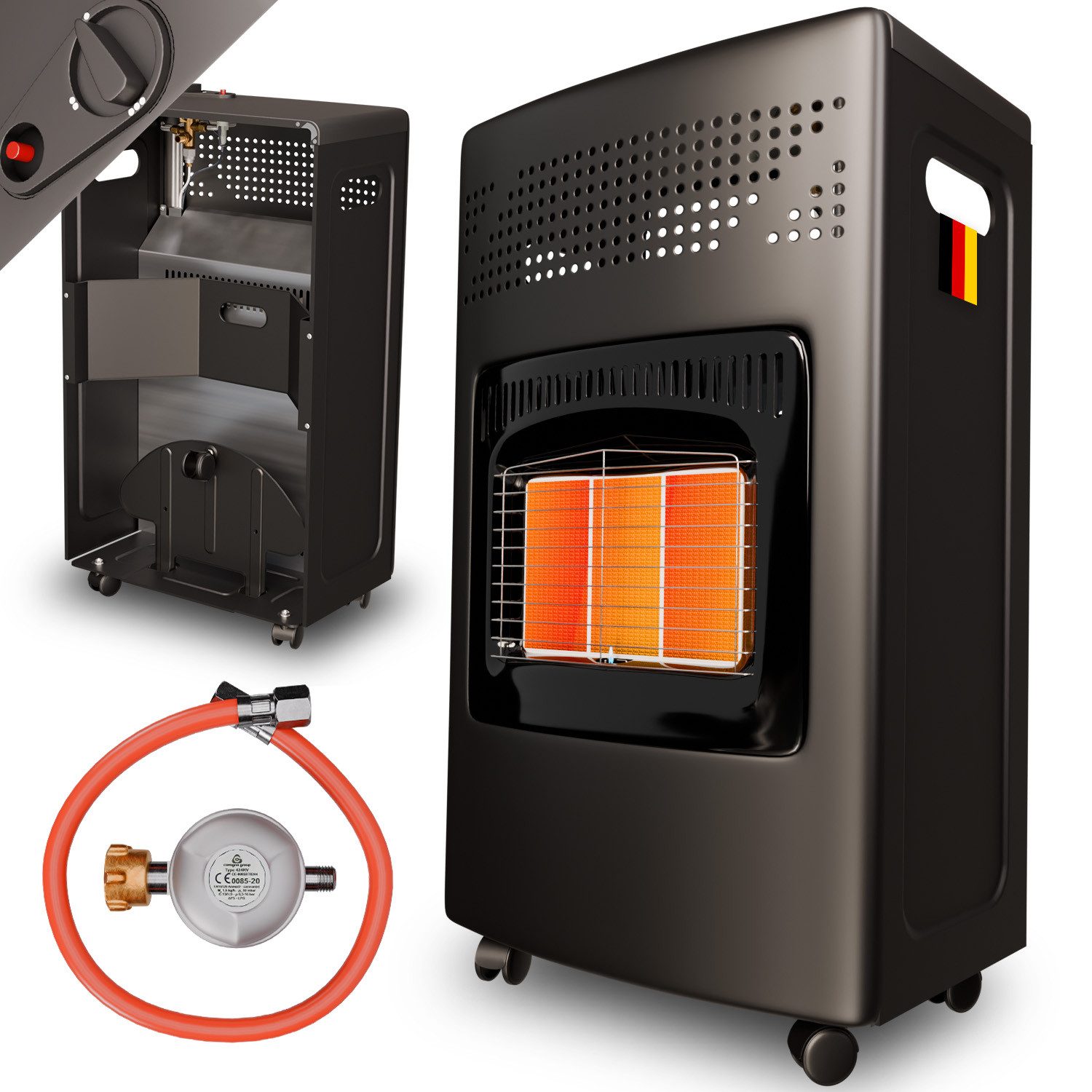 TroniTechnik Heizgerät Infrarot- Heizgerät HB-015 Gasheizer,Piezo-Zündung,4200 Watt,I3B/P(50), 4200 W, Überhitzungsschutz, drei Leistungsstufen:1500/2800/4200 Watt Edelstahl