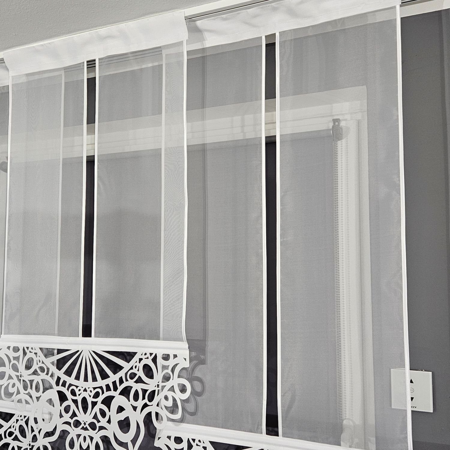 Gardinen by Justyna Schiebegardine 3er Gerade Paneel Set (3 St), Kräuselband, transparent, Voile, Fertiggardine, Schiebegardine, Modern Styl,Paneel,Panelgardine