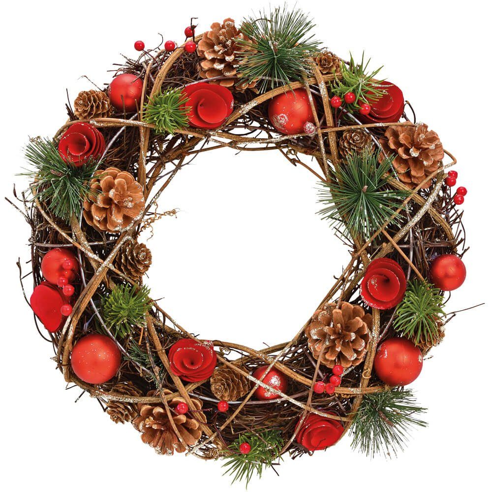 matches21 HOME & HOBBY Adventskranz Weihnachtskränze Weihnachtsdeko Türkranz rot braun Holz Ø 34 cm