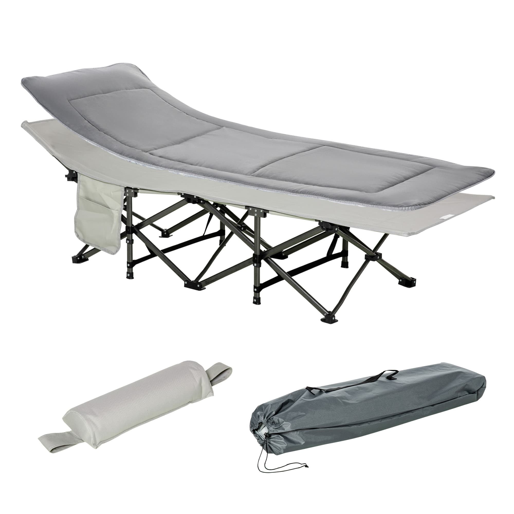 Feldbett Campingbett faltbares Feldbett,Klappbett mit Kopfkissen,Seitentasche