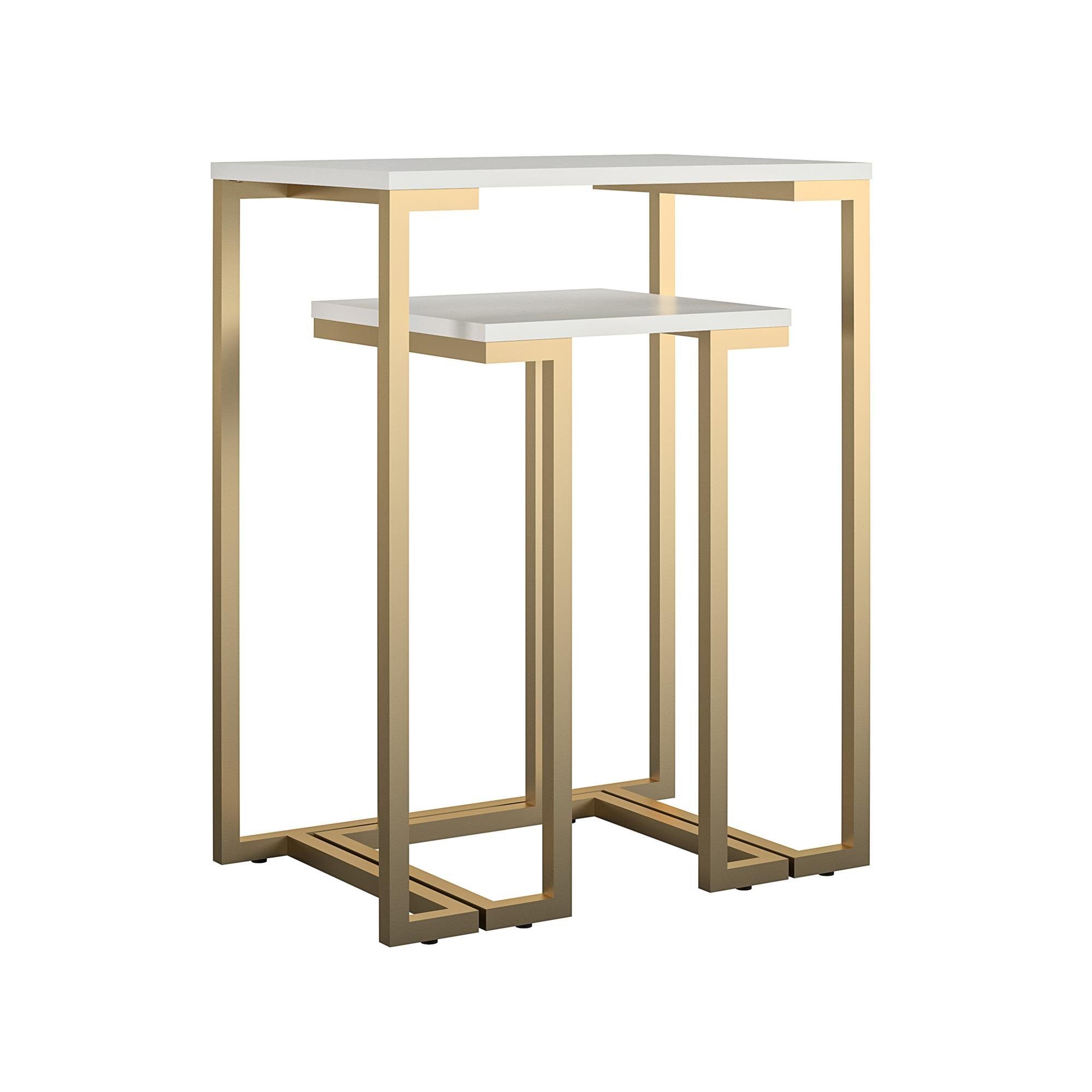 loft24 Satztisch Camila (Set, 2-St., 2er-Set), Wohnzimmertische im eleganten Design, goldfarbenes Metallgestell weiß