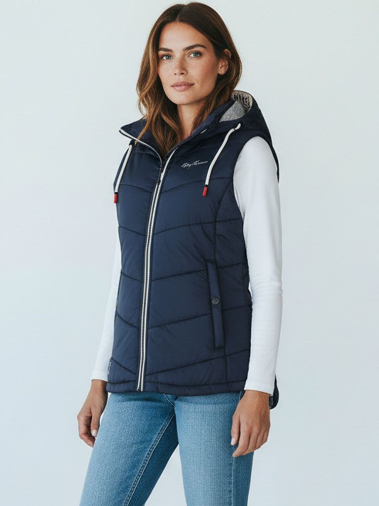 Dry Fashion Steppweste Damen Weste Rügen mit abnehmbarer Kapuze und taillierten Schnitt