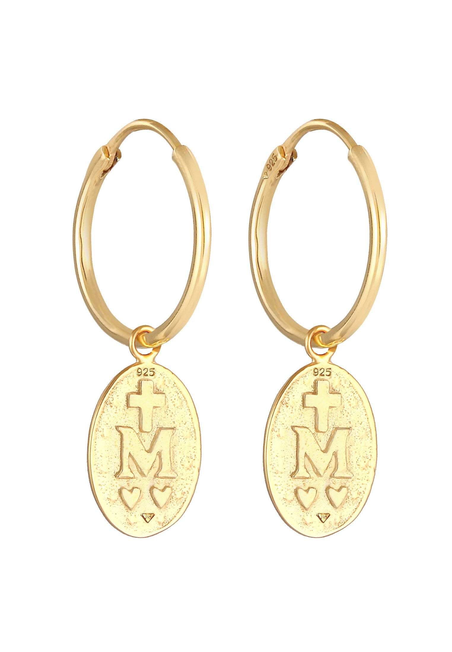 Einhänger Ohrhänger Marienbild Marienbild Münze Paar Creolen Elli 925 Gold Silber,