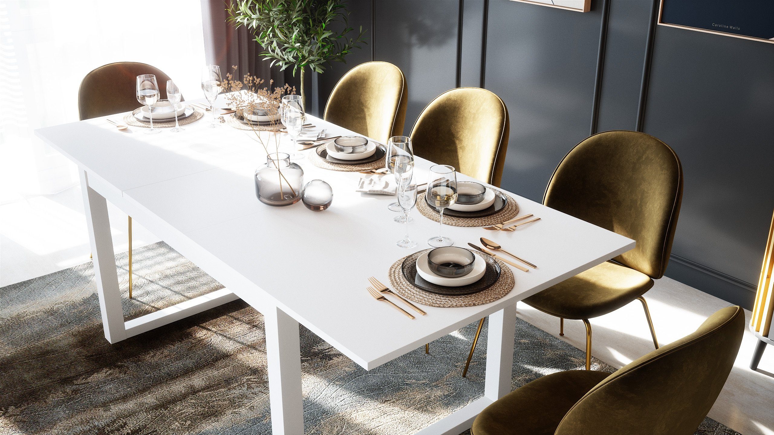 Newroom Esstisch, ausziehbar 160-200 in Weiß cm Modern Landhaus Tischplatte inkl