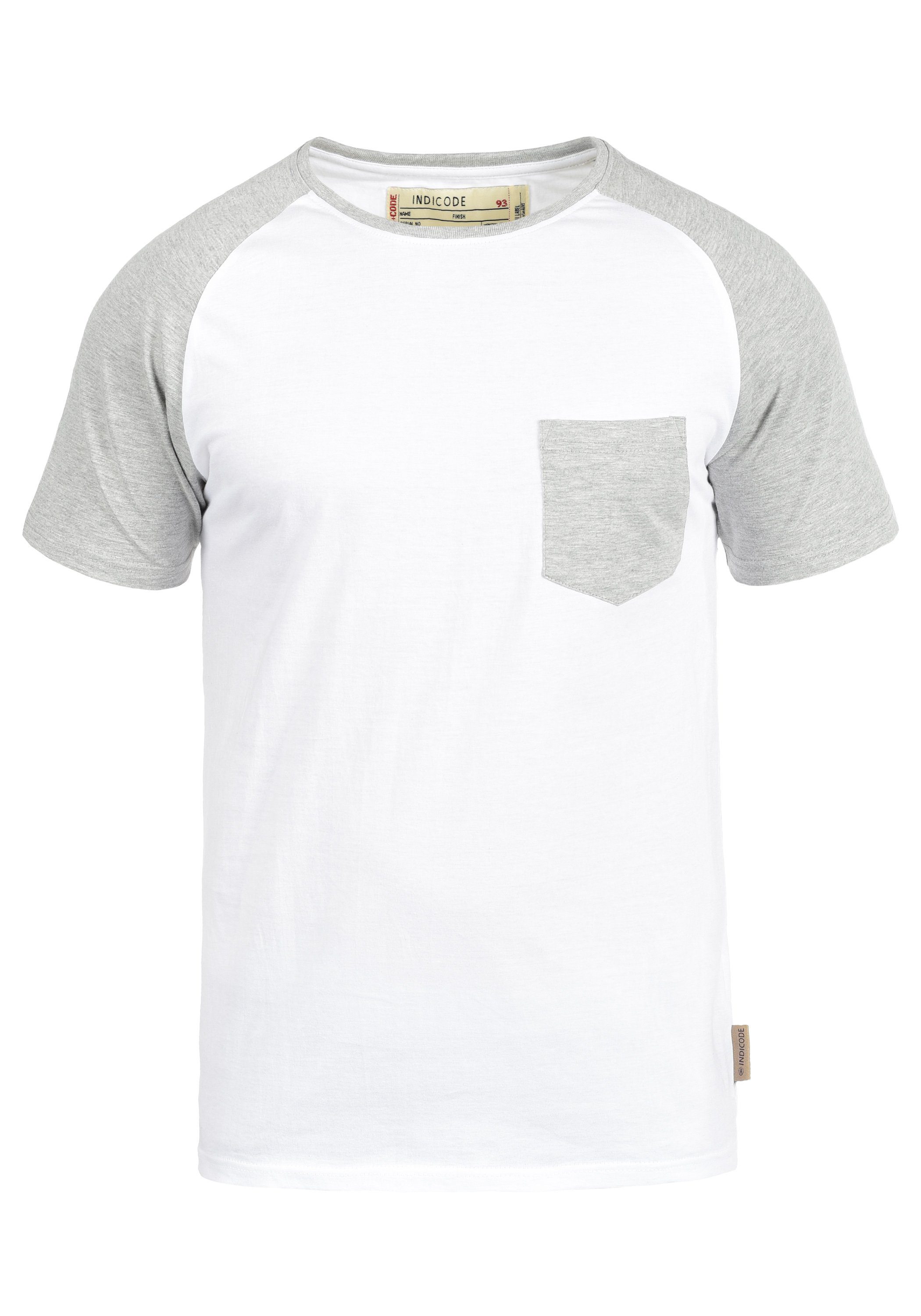 (9991) Kurzarmshirt White- IDGresham Baseball-Look Light im Rundhalsshirt Grey Indicode