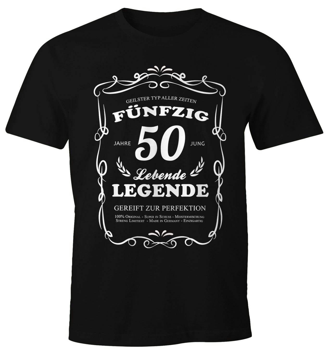 Print-Shirt 30-90 schwarz Jahre T-Shirt Lebende Legende Herren MoonWorks 50 Geschenk mit Moonworks® Geburtstag Print