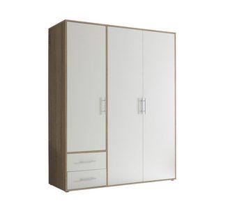 möbelando Kleiderschrank Valencia (BxHxT: 155x195x60 cm) in Sonoma Eiche / Weiß mit 2 Schubladen und 3 Türen