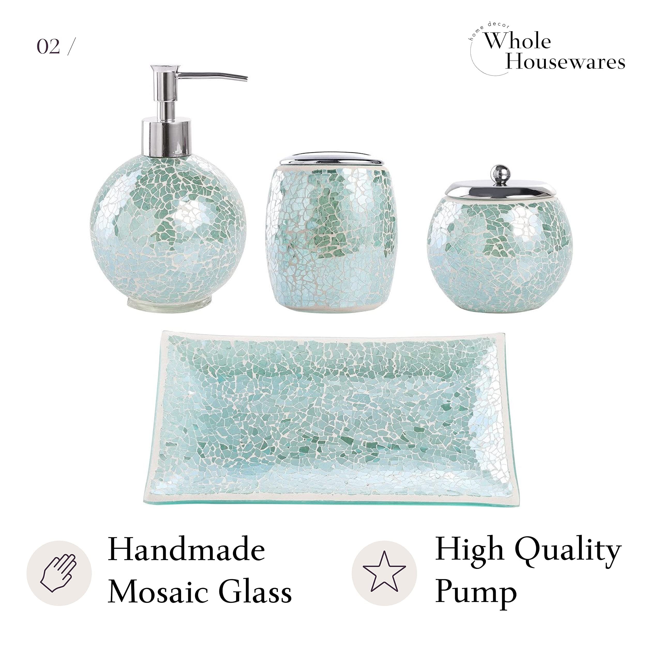 teiliges tlg. Mosaikglas-Badezimmer-Accessoir-Set, 5 4er-Setmodernglas, Türkis Housewares Whole 4 Badaccessoire-Set