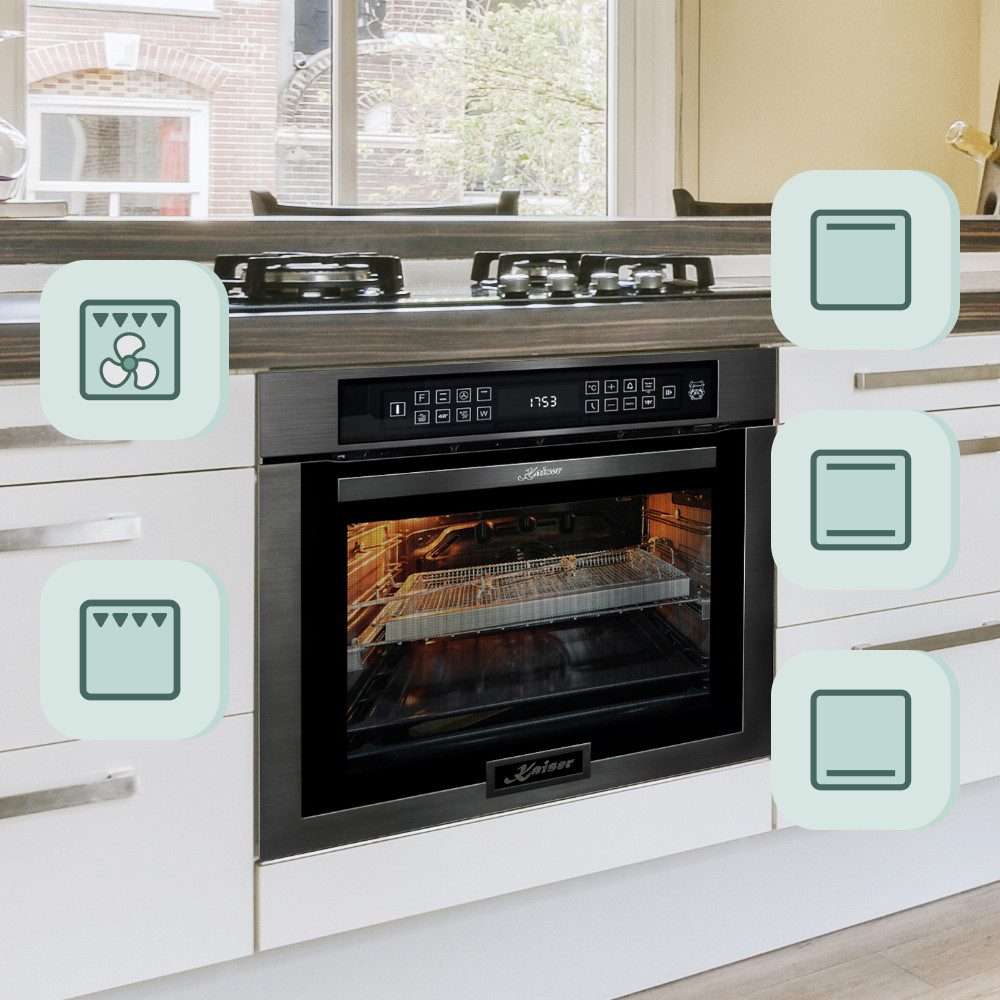Kaiser Küchengeräte Backofen-Set Herd Set Autark Einbaubackofen,79L 15 Fkt. Grill Air fryer Full Touch mit Induktionskochfeld 90 cm TFT Display EH 6306 RS+KCT 9140 FI .., mit 1-fach-Teleskopauszug