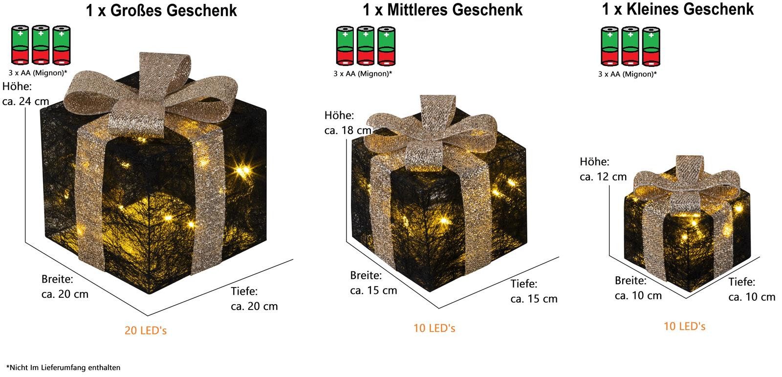 Bambelaa! LED Dekolicht Bambelaa! Led Deko Leucht Geschenk Boxen 3er Set inkl. Timer Funktion, Gelb – Bild 3 von 5