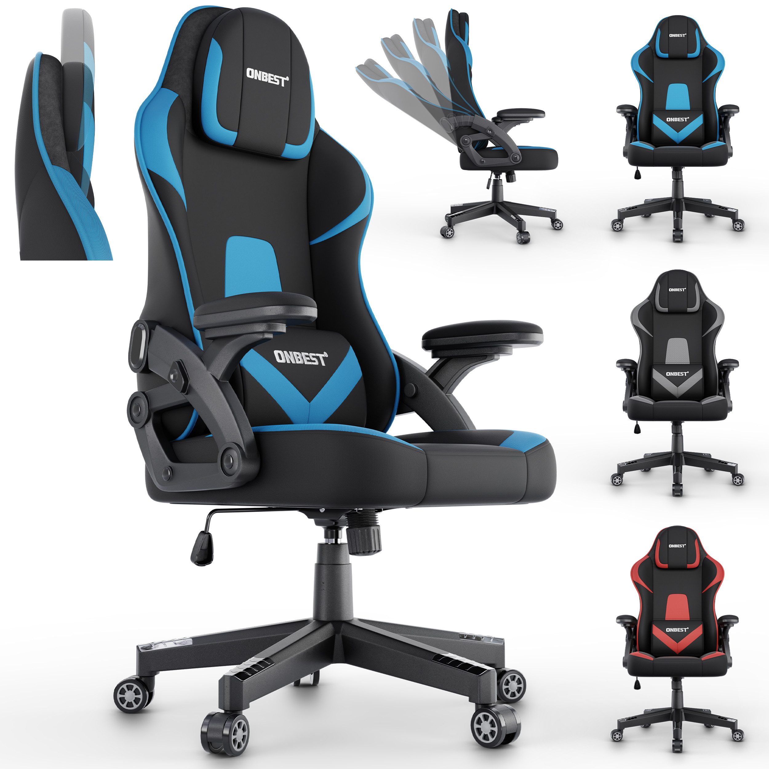 Onbest Gaming-Stuhl ergonomisch mit Lordosenkissen bis günstig online kaufen