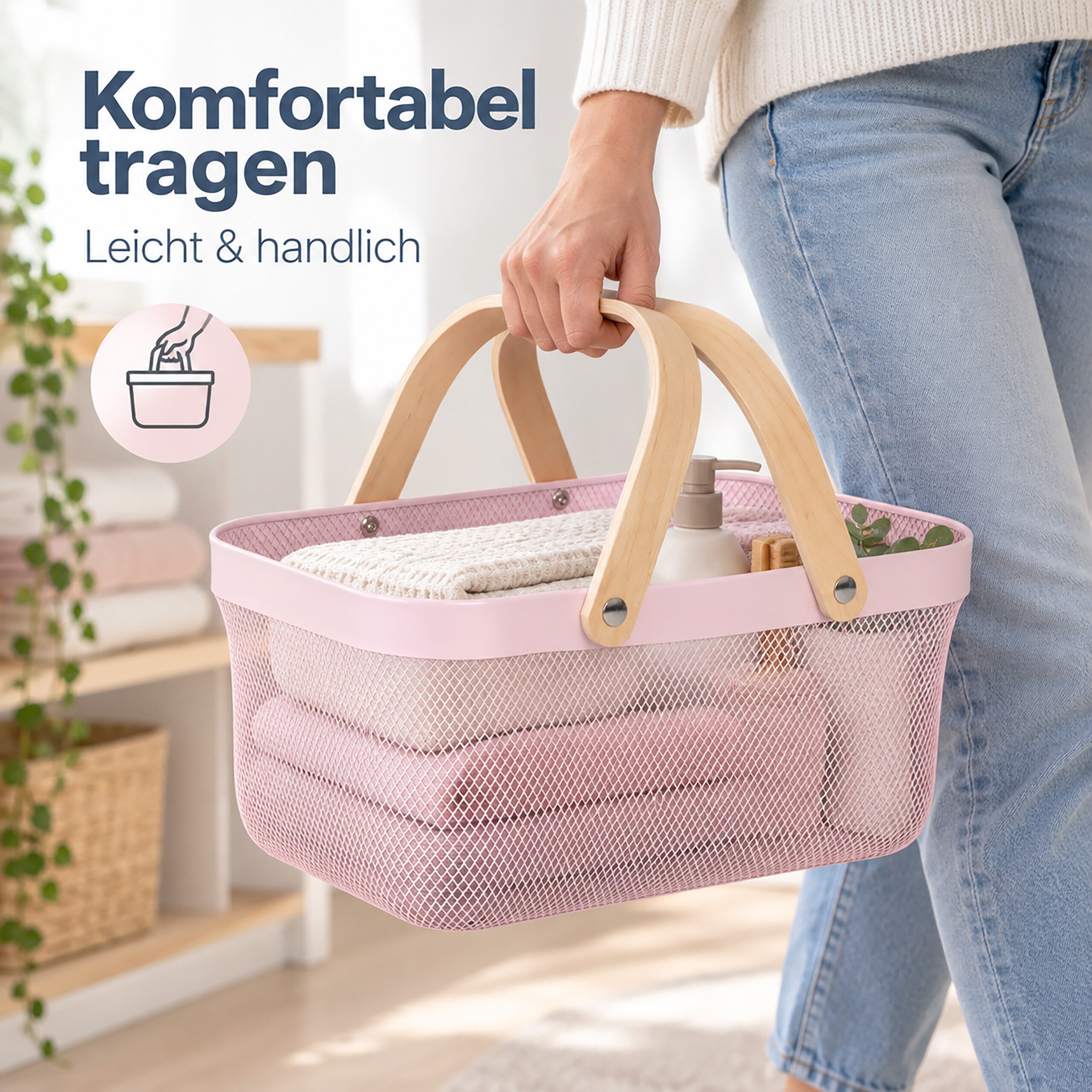 relaxdays Aufbewahrungskorb Eckiger Drahtkorb mit Henkeln (1 St), Rosa – Bild 3 von 5