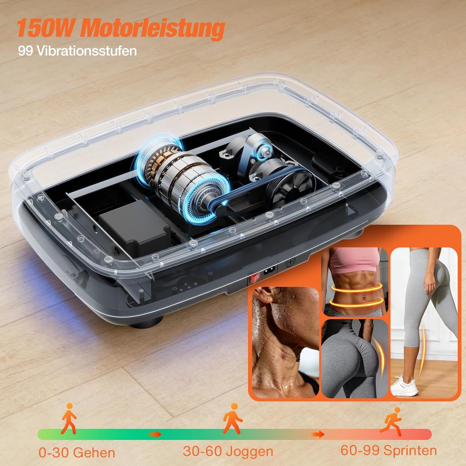 DH FitLife Vibrationsplatte für Zuhause, 9 Auto-Programme, Bluetooth & Stimmungslicht, 150 W, 99 Intensitätsstufen, (Set, mit Trainingsbändern), Leise & Stabil mit Saugnäpfen, Inkl. Zugbänder, 150kg Belastung