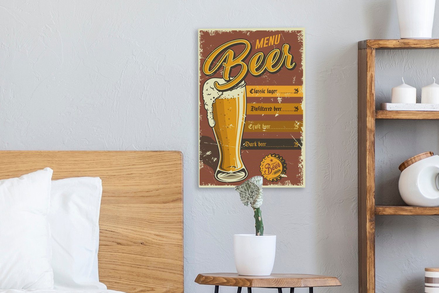 inkl. cm Mancave Vintage Bier (1 Leinwandbild bespannt Gemälde, Werbung, Zackenaufhänger, Leinwandbild - fertig St), - 20x30 OneMillionCanvasses® -
