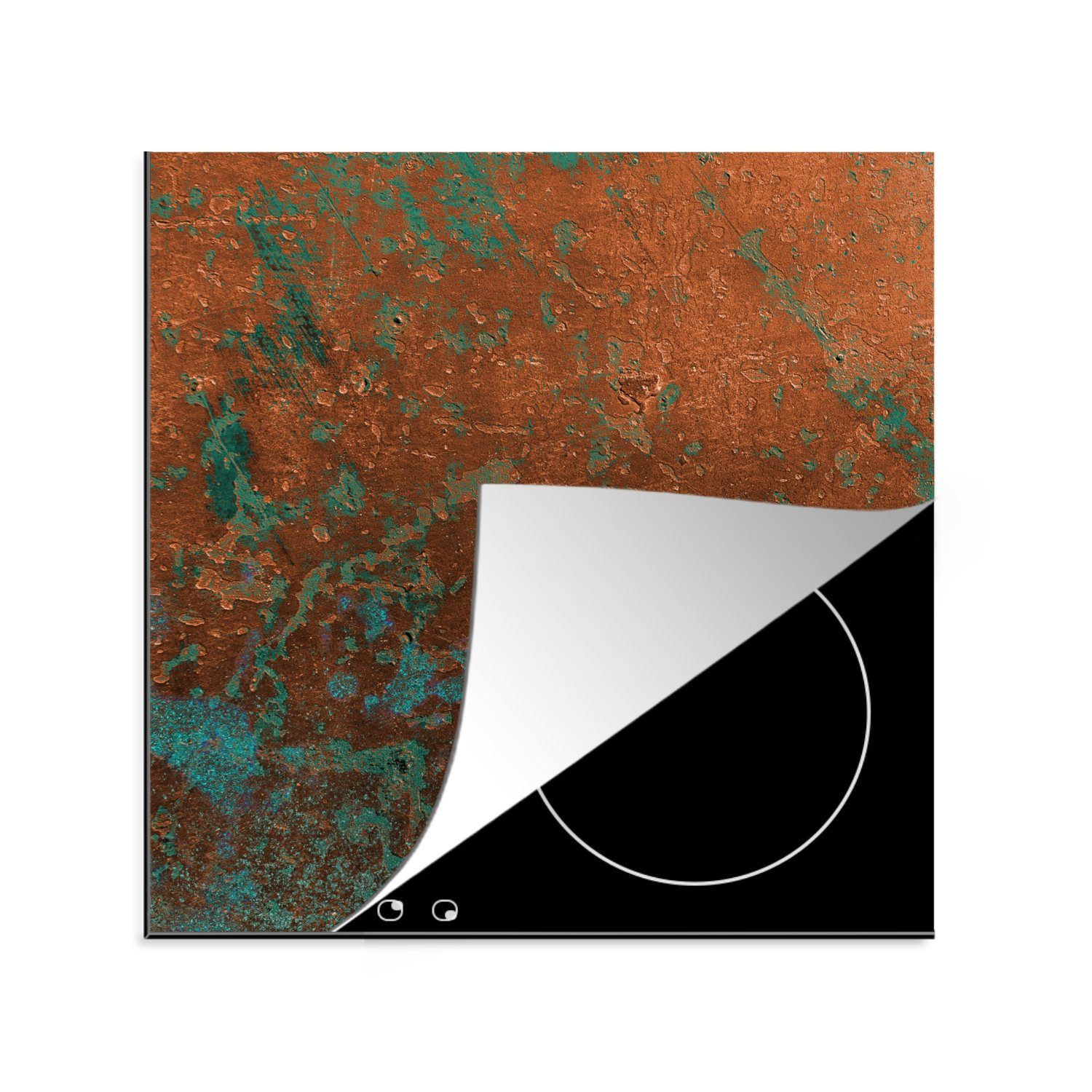 MuchoWow Herdblende-/Abdeckplatte Stahlplatte - Türkis - Rost, Vinyl, (1 tlg), 78x78 cm, Ceranfeldabdeckung, Arbeitsplatte für küche