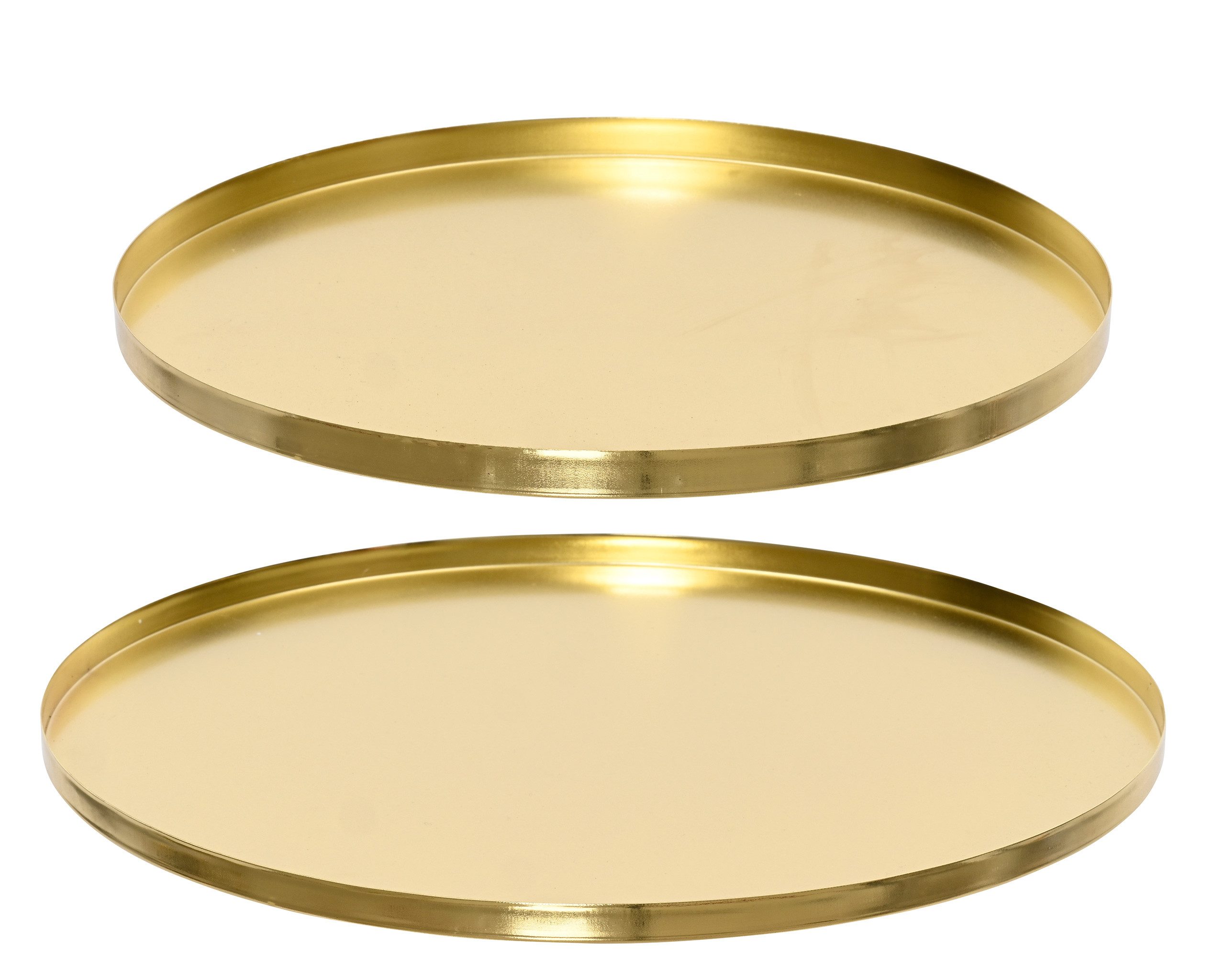 Kaemingk Dekotablett, Dekoratives Tablett rund 30-35cm Metall glänzend 2er Set - Gold