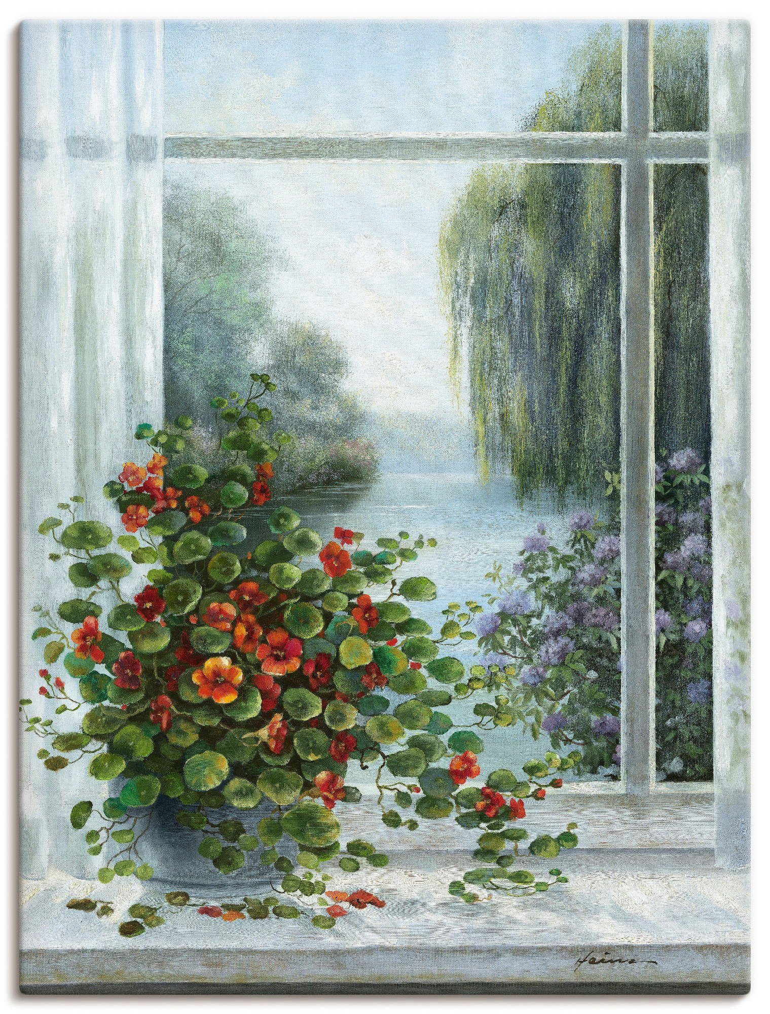 Artland Leinwandbild Kapuzinerkresse am Fenster, Arrangements (1 St), auf Holzrahmen gespannt