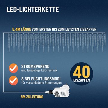 monzana Lichterkette, Eiszapfen Lichterkette 10,4m Fernbedienung 40 Zapfen