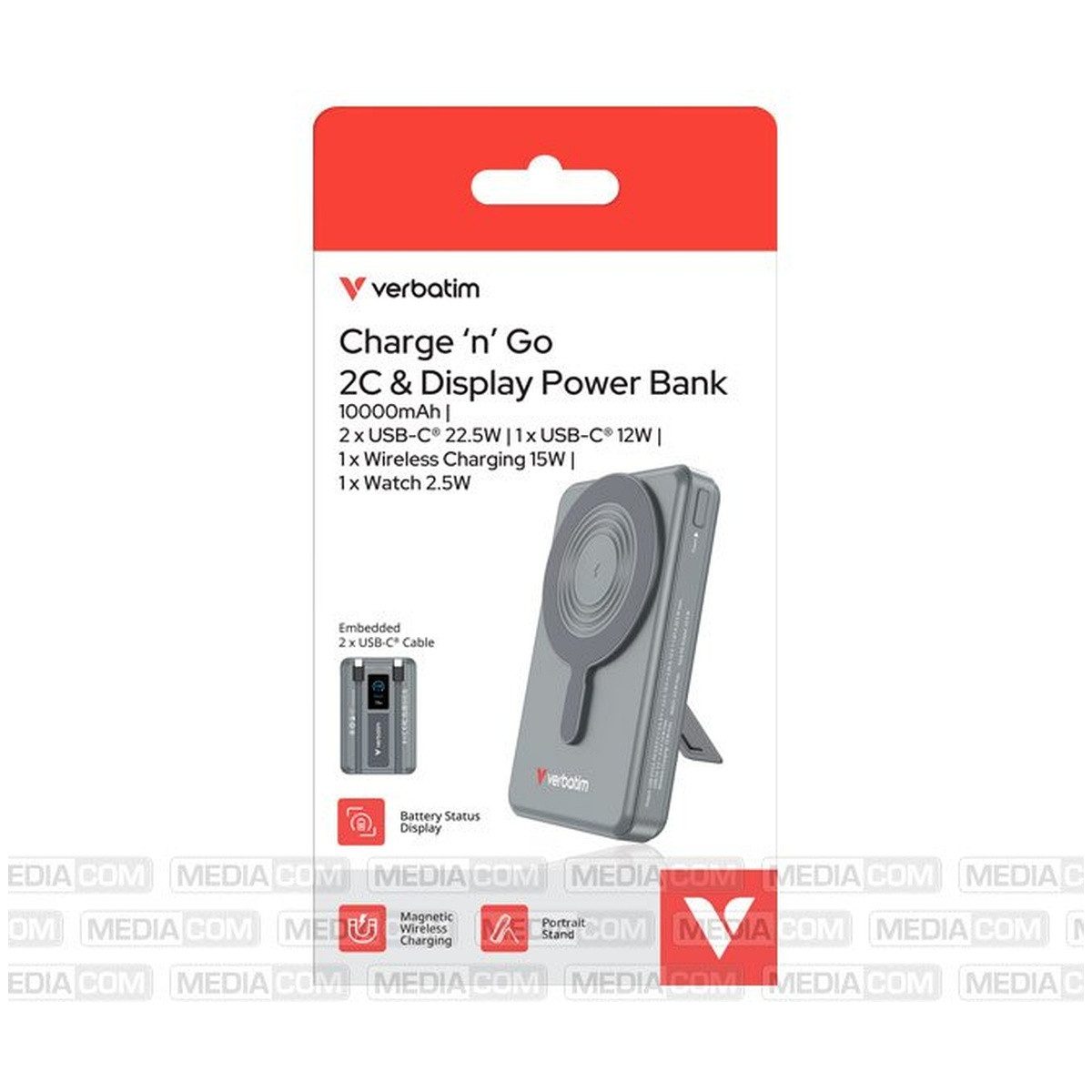 Verbatim Verbatim Charge'n'Go 2C Powerbank 10000mAh Wireless Grau Powerbank