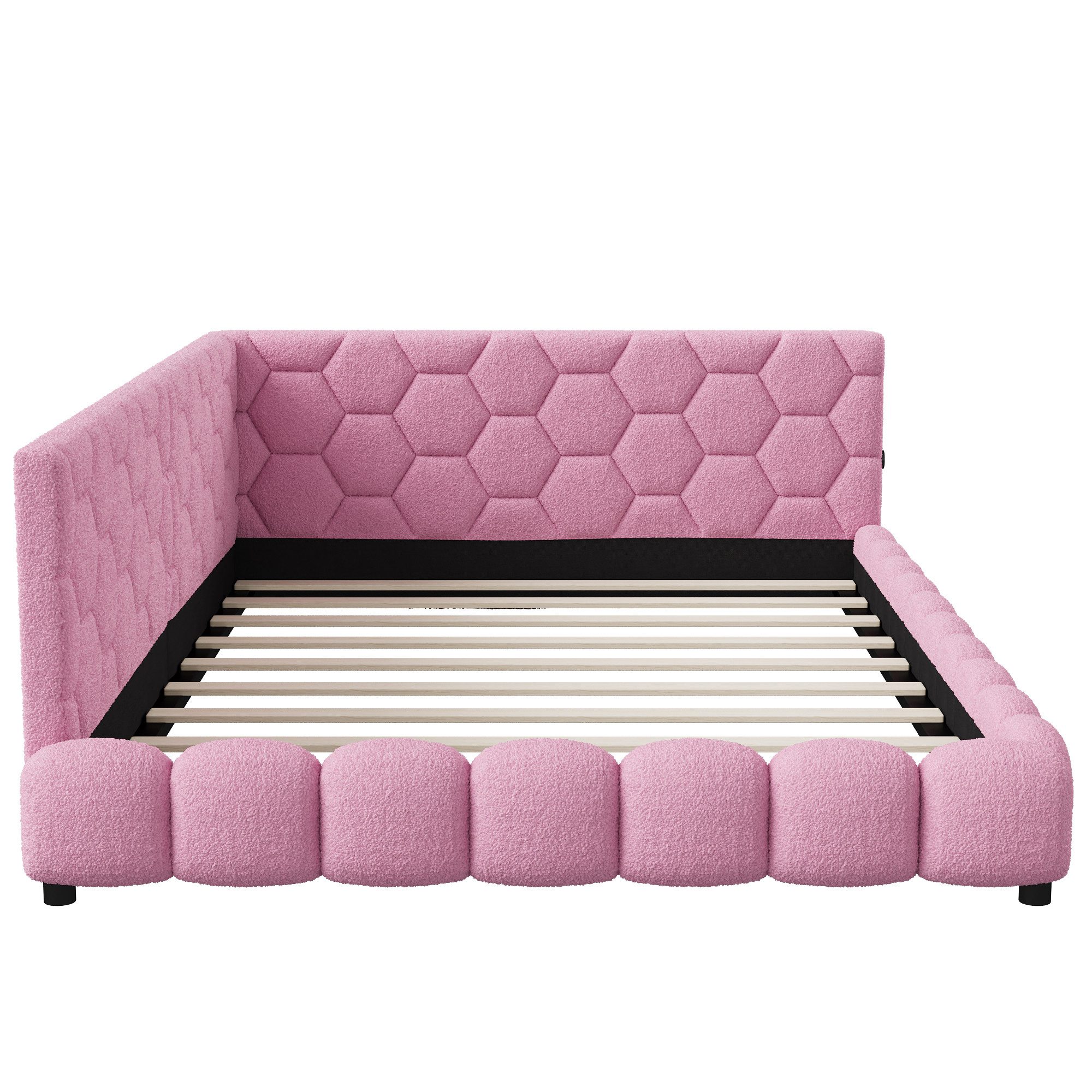 Gdood Polsterbett Doppelbett Daybett Tagesbett LED (1 tlg. Mit USB & TYPE-C, Hydraulisch hebbarer Stauraum, Geeignet für Jungen und Mädchen), Mit LED-Beleuchtung, Ladefunktion, Schafsfell, 140x200 cm