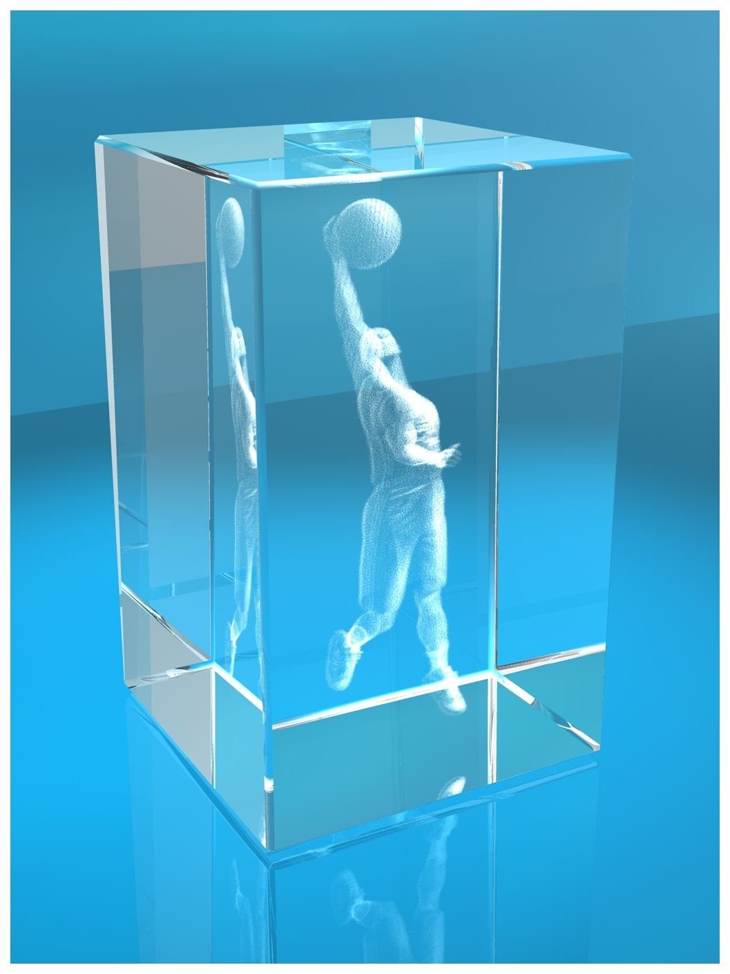 VIP-LASER Dekofigur 3D Made Germany, Hochwertige Geschenkbox, Motiv: Glasquader in Familienbetrieb Basketballer