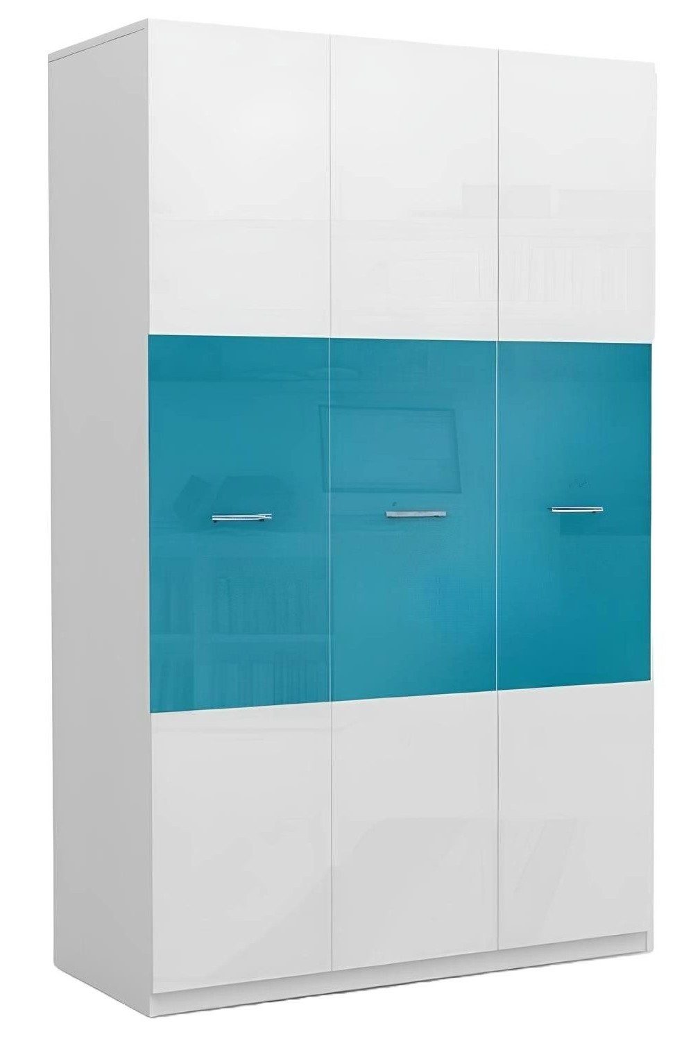 Xlmoebel Kinderkleiderschrank Hochglanz blauer Holzschrank mit drei Türen für modernes Schlafzimmer (1-St., Kleiderschrank) Hergestellt in Europa