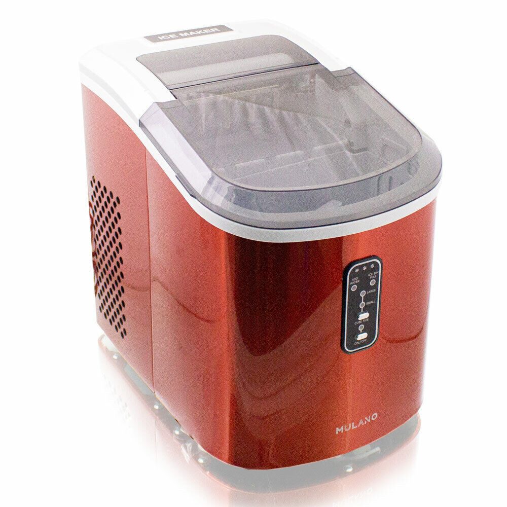 Mulano Elektrischer Eiswürfelbereiter Design Edelstahl Orange, mit transparentem Deckel MS-17120