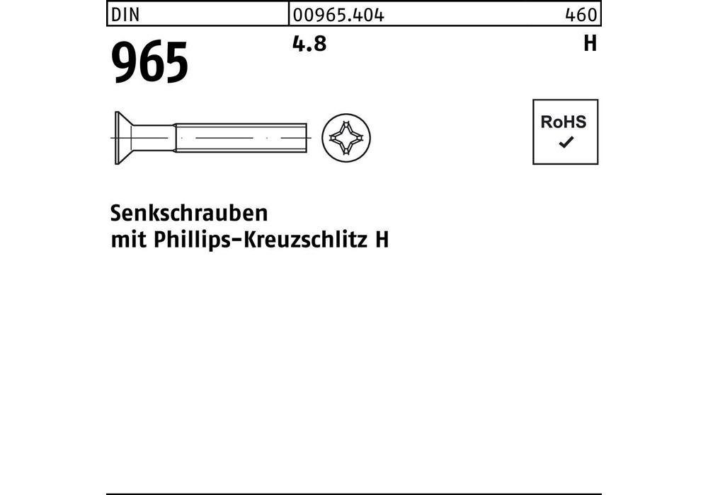 Senkschraube Senkschraube DIN 965 Kreuzschlitz-PH M 4 x 6 -H 4.8