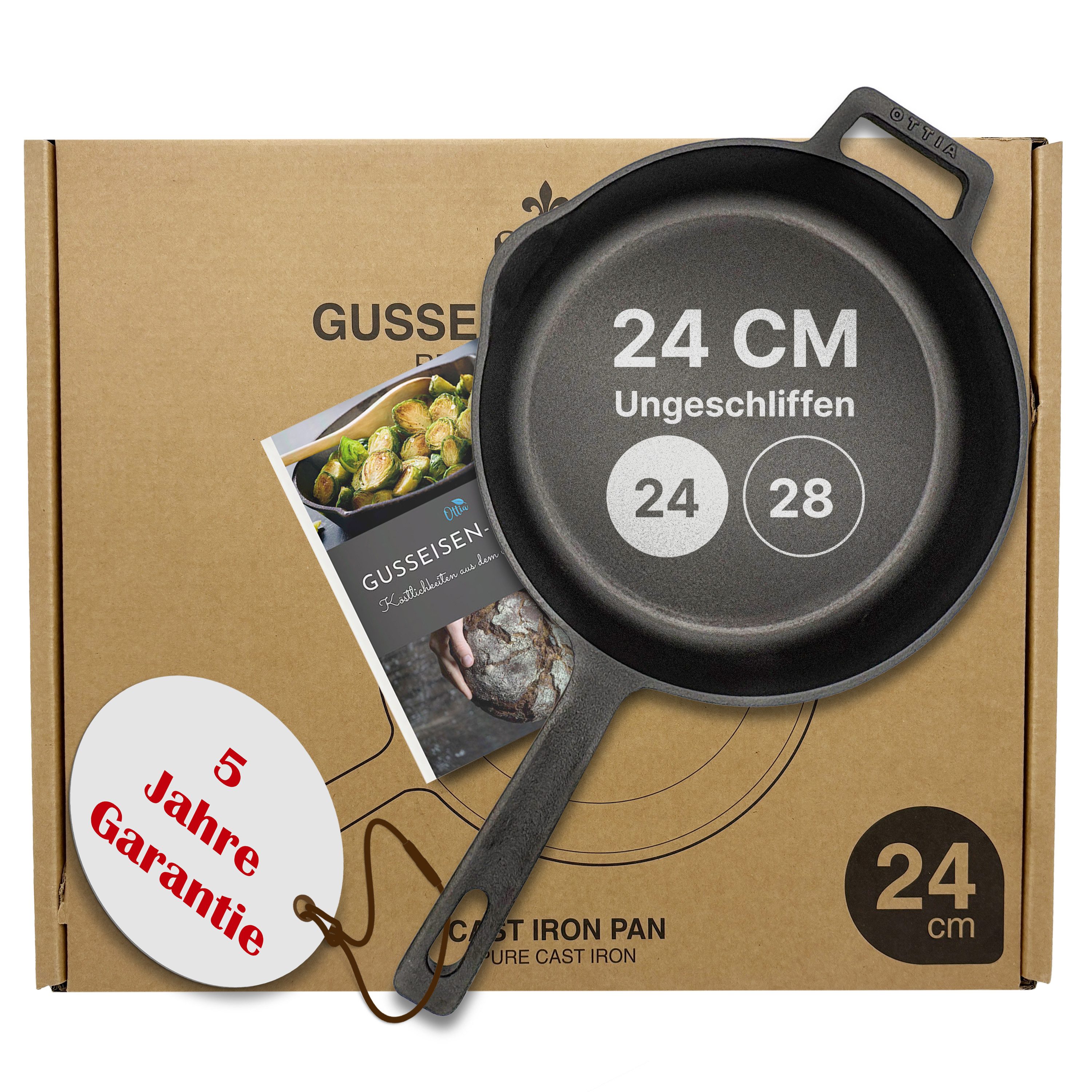Ottia Bratpfanne Reine Gusseisenpfanne: Gusseisen, Eisenpfanne, Cast Iron Pan
