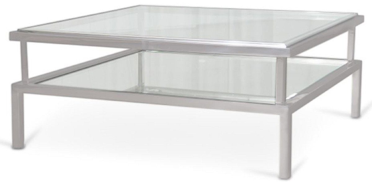 Casa Padrino Couchtisch Luxus Couchtisch Silber 120 x 120 x H. 42 cm - Moderner Wohnzimmertisch mit gehärteten Glasplatten und Edelstahl Gestell - Möbel