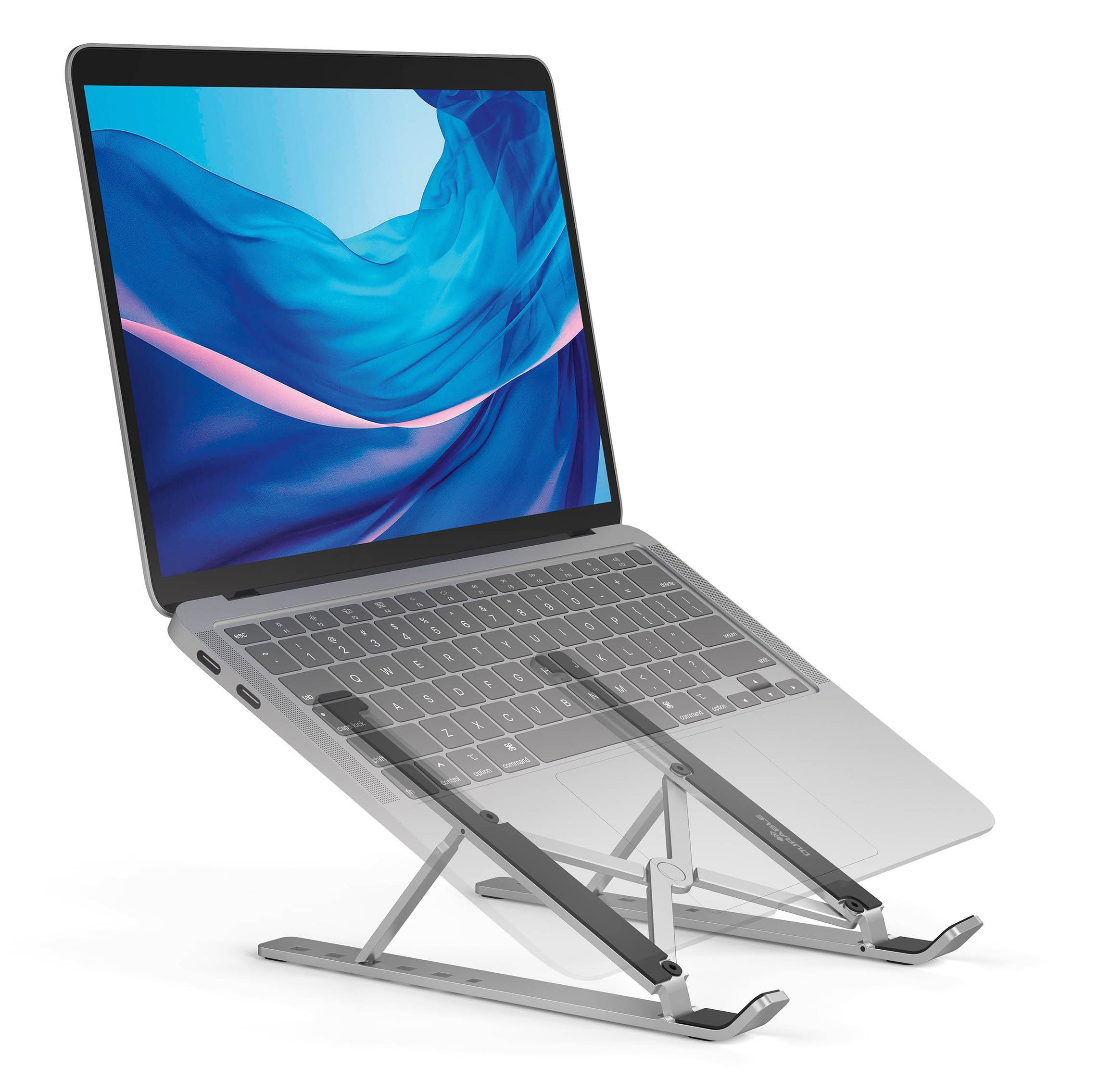 DURABLE FOLD Wandhalterung, (Durable Tischständer für Laptop/Tablet bis 15", faltbar und höhenverstellbar, inkl. Transportbeutel, Silber, 505123)