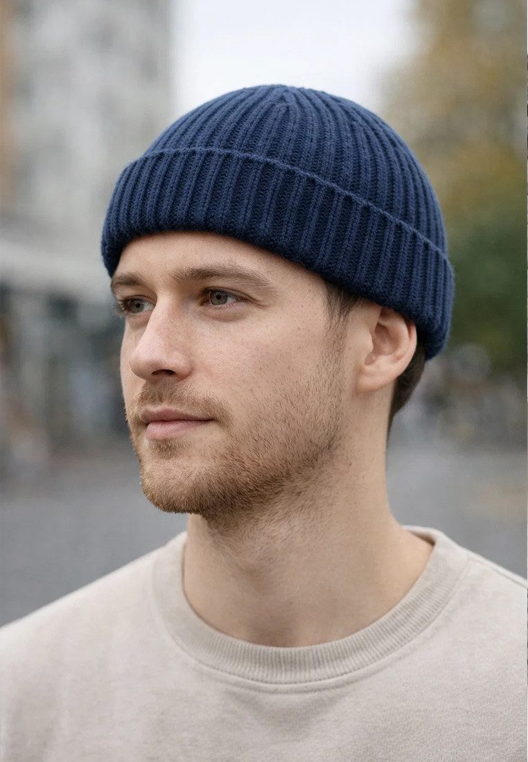 Yuhu Beanie Trawler Beanie Herren kurz Retro Dockermütze mit Umschlag Rippstrick