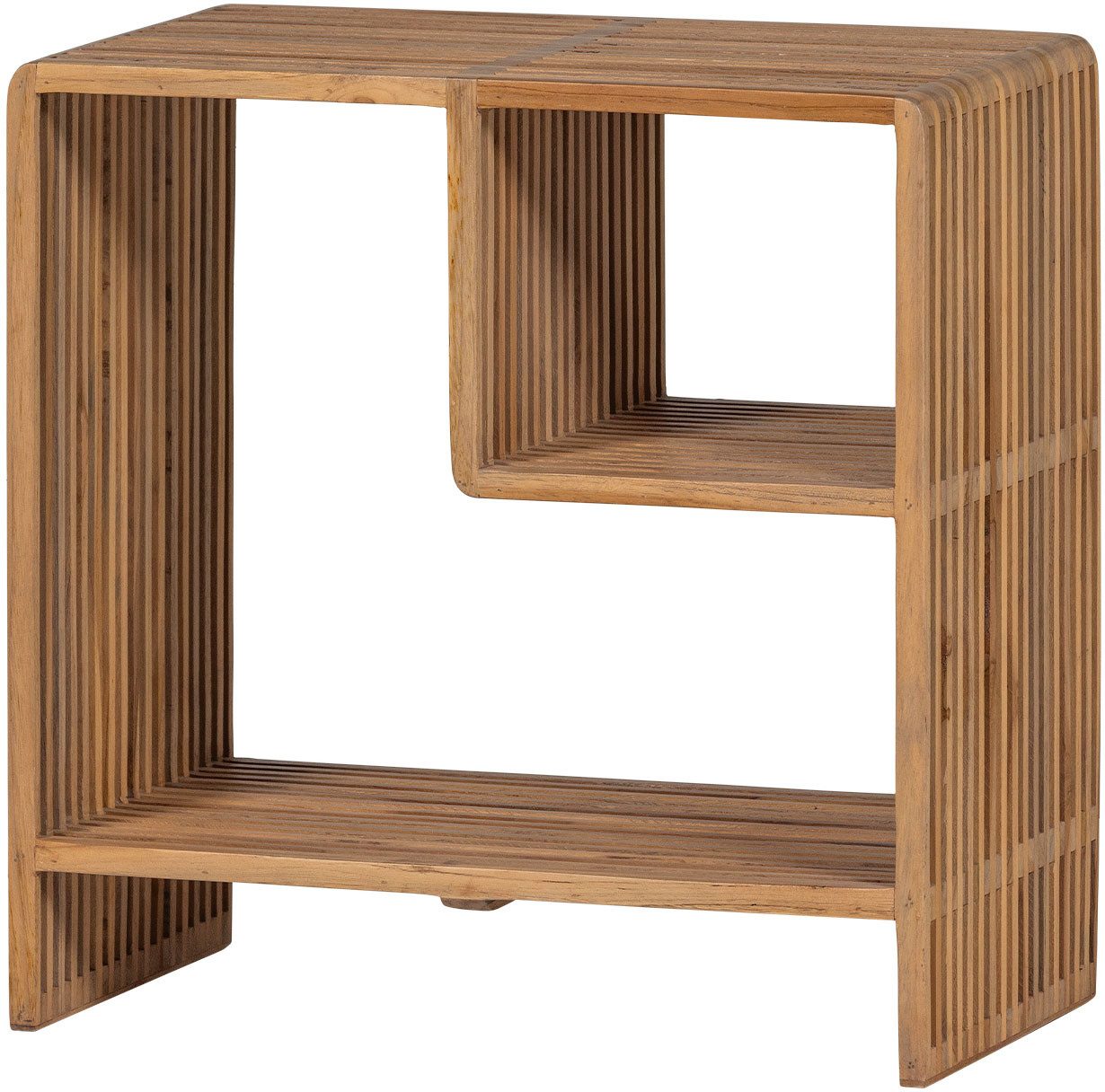 WOOOD Beistelltisch Jasmijn aus recyceltem Teakholz mit zusätzlichem Fach 55x30x55 cm, Organische Formgebung, zusätzliches Fach, vormontiert geliefert