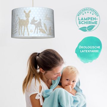 lovely label Pendelleuchte Häschen & Rehe hellblau / blau - Kinderzimmer Hängelampe Baby, LED wechselbar, warmweiß