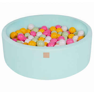 MeowBaby Bällebad Bällebad für Kinder und Babys - Cotton Mint - Bällchenbad, (Bällebad mit 200 Bällen), Rundes Kugelbad 90x30cm mit 200 Bunten Bällen, waschbarer Bezug