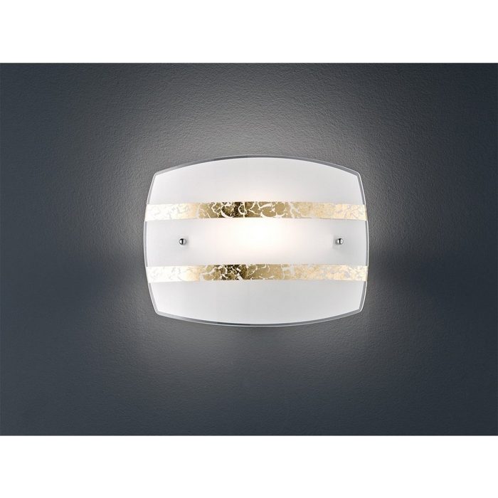 meineWunschleuchte LED Wandleuchte LED wechselbar Warmweiß innen coole Lampenschirme Opal-glas mit Gold Dekor Design Breite 30cm
