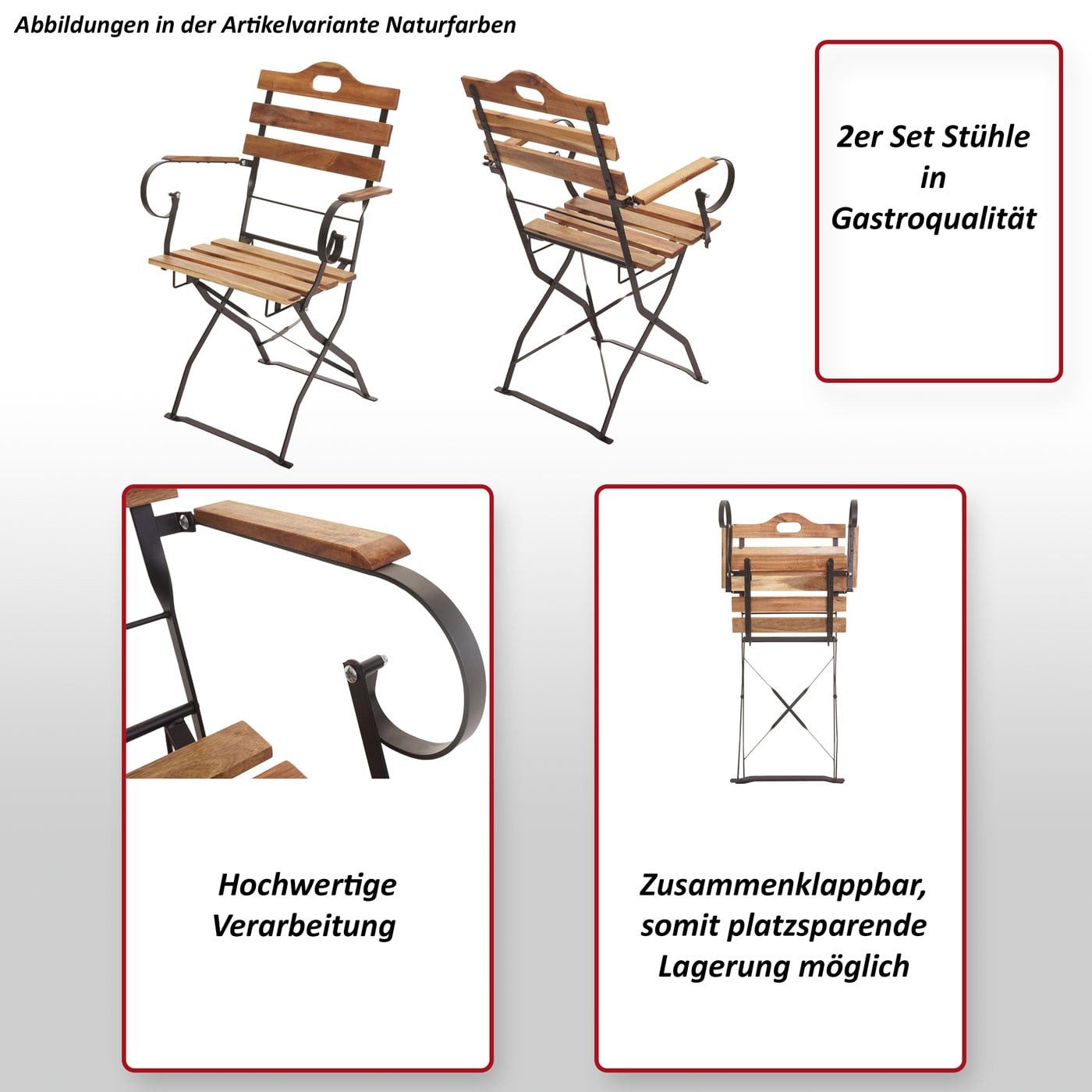 MCW Gartenstuhl MCW-J40-S (2er), Zusammenklappbar, Hochwertige Verarbeitung, Platzsparende Lagerung