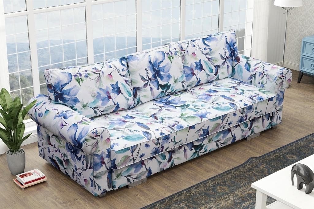 Xlmoebel Sofa Modernes 3-Sitzer Sofa mit floralem Stoffbezug Sofort, Hergestellt in Europa