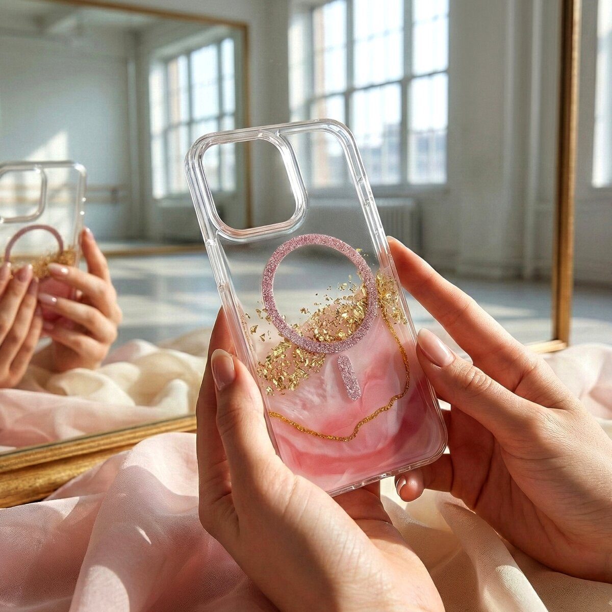 COFI 1453 Handyhülle Epoxy Mag kompatibel mit Apple iPhone 17 Pro Max Rosa mit Magnetring 6,9, Glänzende Epoxyschicht mit 3D Tiefeneffekt