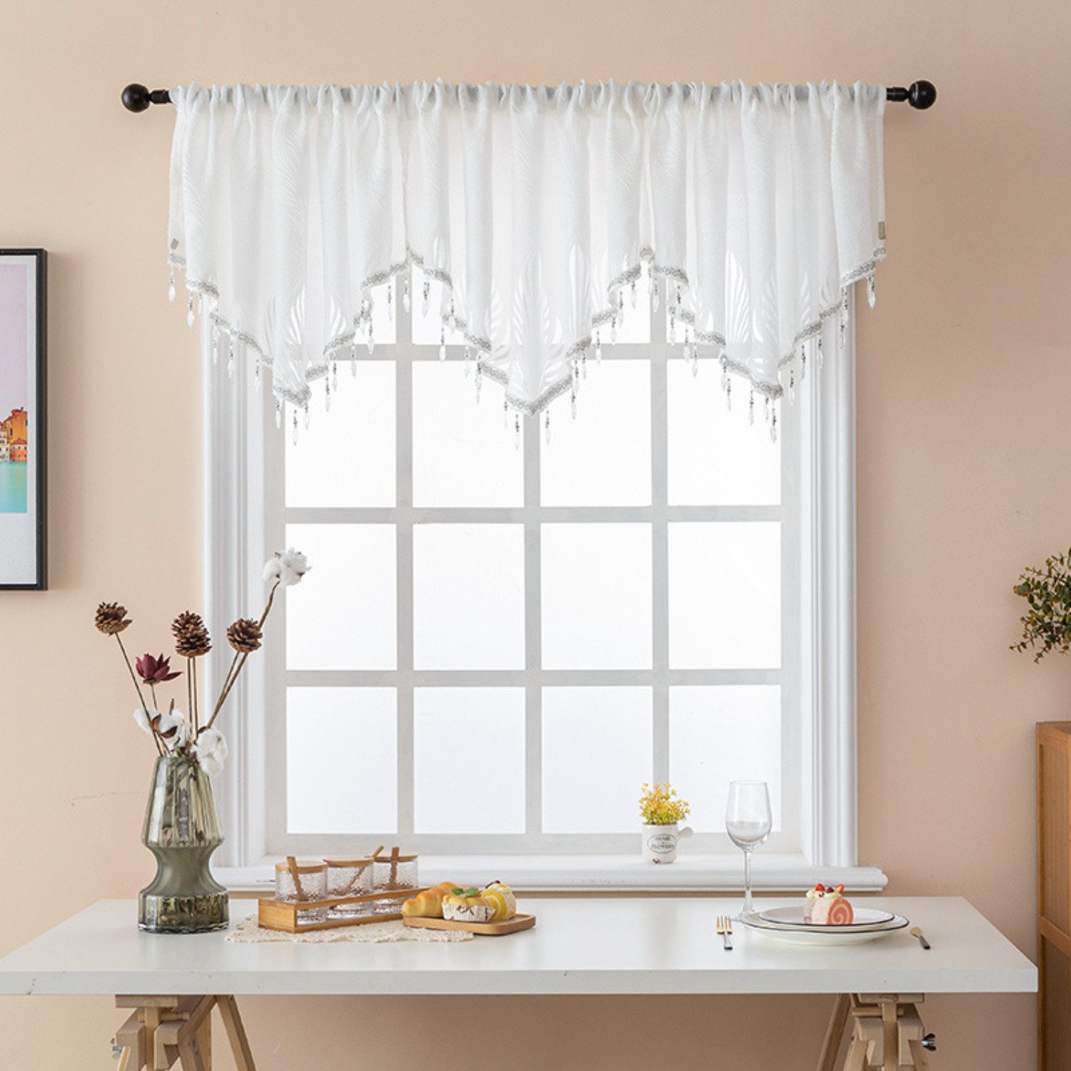 BYSURE Scheibengardine (1 St), Stangendurchzug, Dreieckige Volantvorhänge günstig online kaufen