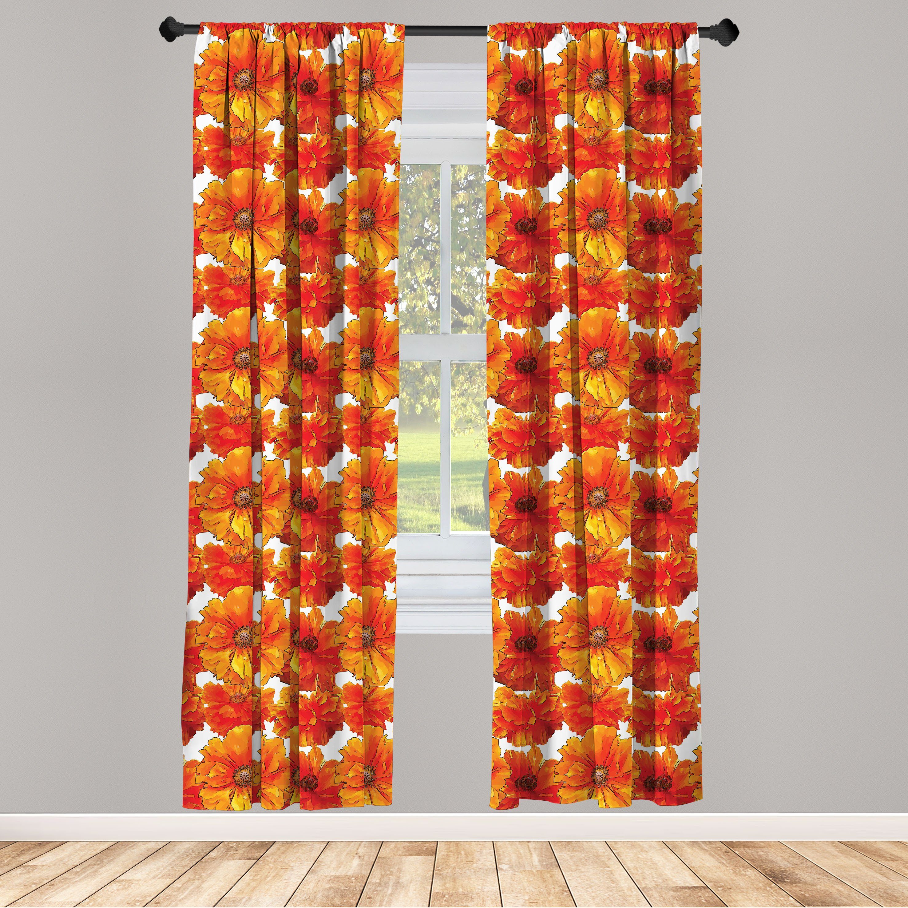 Gardine Vorhang für Wohnzimmer Schlafzimmer Abakuhaus, Orange Bohemian Microfaser, Dekor, Antike Poppies