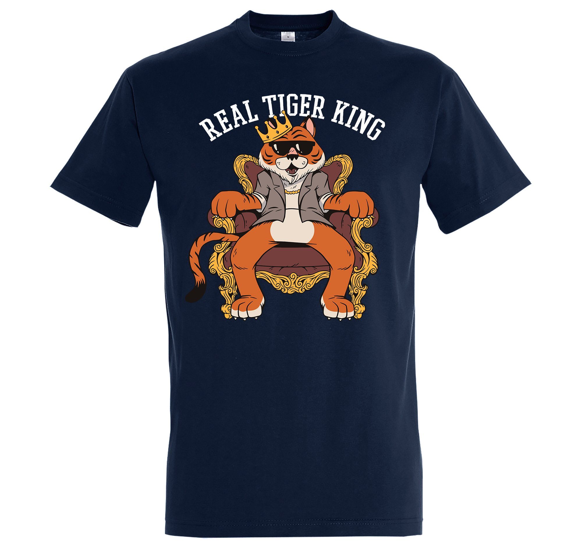 Frontprint T-Shirt Navyblau mit trendigem King Youth Herren Tiger Real Shirt Designz