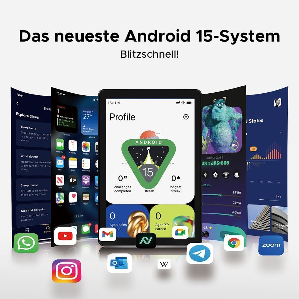 Zevelora 4 GB RAM 8000mAh Face ID HD Display Tablet (10", 128 GB, Android 15, Leistungsstarkes Multimedia-Gerät mit Zubehör für Arbeit und Freizeit)