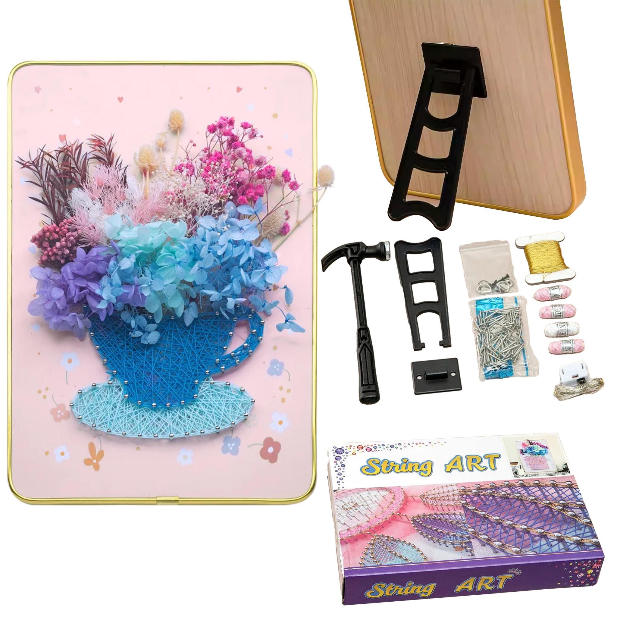 LA CUTE Kreativset String Art Set LED – Kreatives Bastelset mit Holzbrett und Fäden., (Kreativ-Set für künstlerische Fadenbilder mit Beleuchtung., Bastelset mit LED-Lichtern für beeindruckende String Art Motive), Kreatives DIY-Set mit LED-Beleuchtung für einzigartige Kunstwerke.